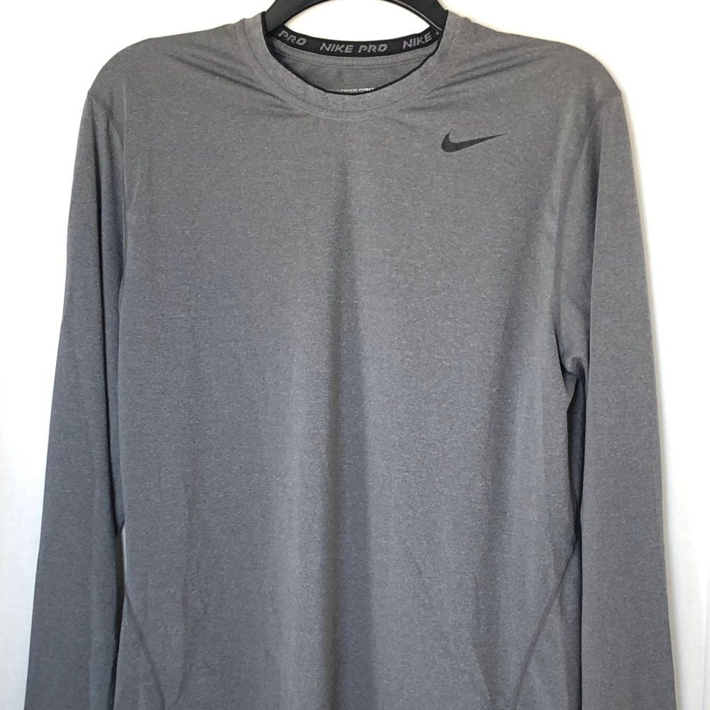 Mens Nike Legend Pro Fitted Gray Long Sleeve Dri Fit Training Tee Size Medium
